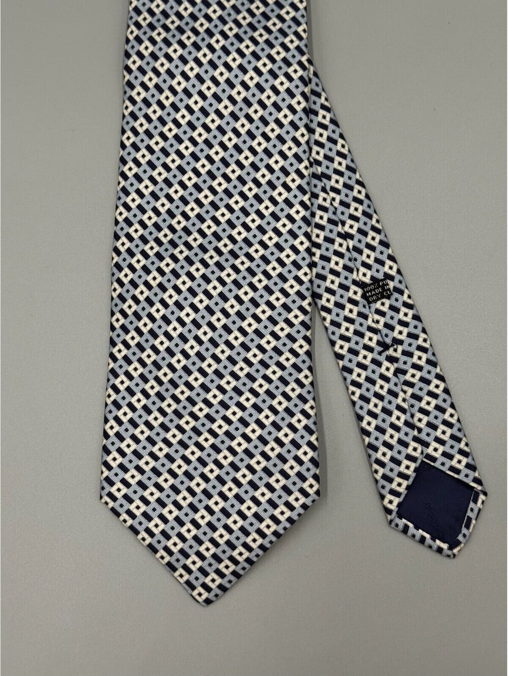 Men’s Stefano Ricci Silk Designer Tie, Geometric Pattern Navy Blue, 60" x 4"